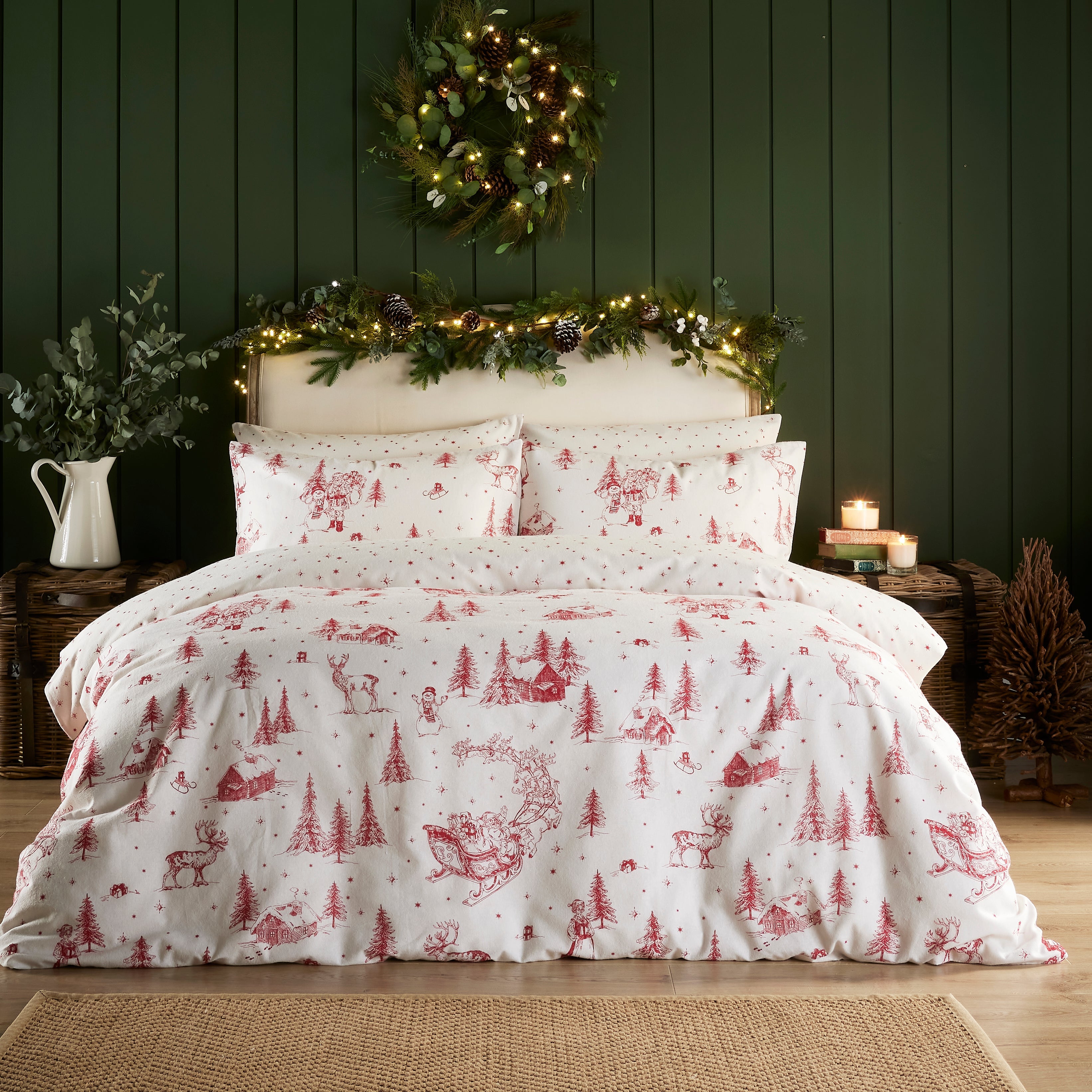 Vantona Essentials Range Santa Toile Duvet Cover Set - Christmas Bedding