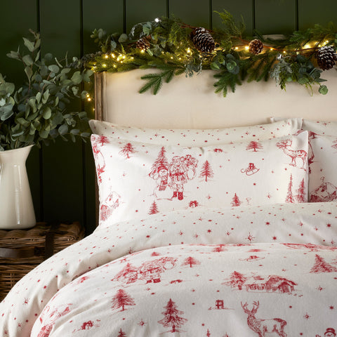 Vantona Essentials Range Santa Toile Duvet Cover Set - Christmas Bedding