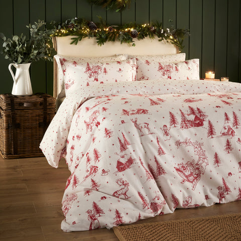 Vantona Essentials Range Santa Toile Duvet Cover Set - Christmas Bedding