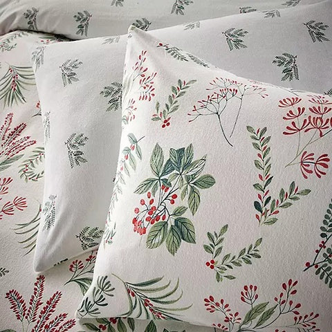 Vantona Essentials Range Festive Sprigs Flannelette Duvet Cover Set - Multi